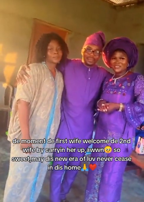 Adorable moment a woman welcome her husband's new wife into their home (WATCH)