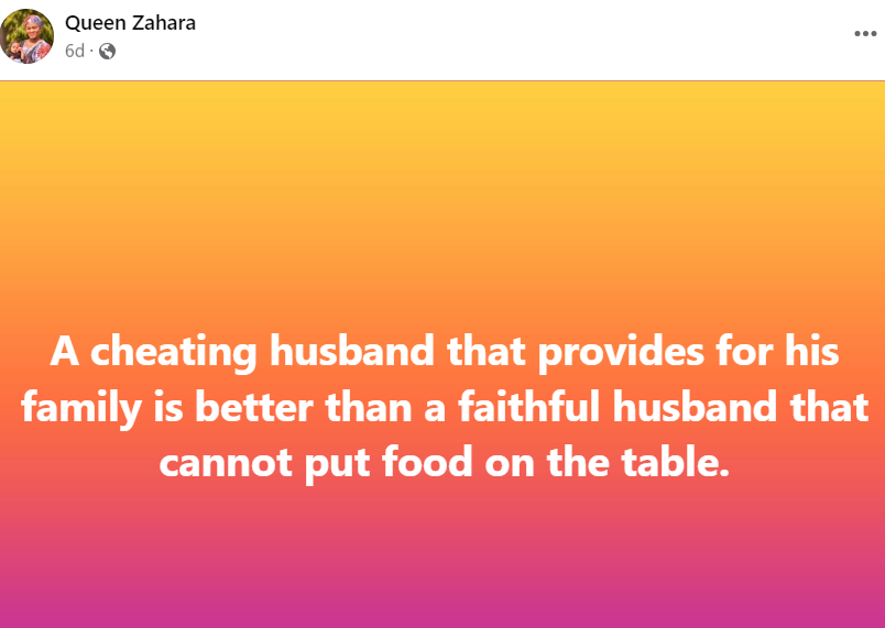 “A chεατiηg husband that provides for his family is better than a faithful husband that cannot put food on the table” — Nigerian woman says