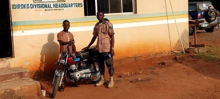 Theft: Ogun so safe corps recovered a stolen motorcycle, suspect on the run