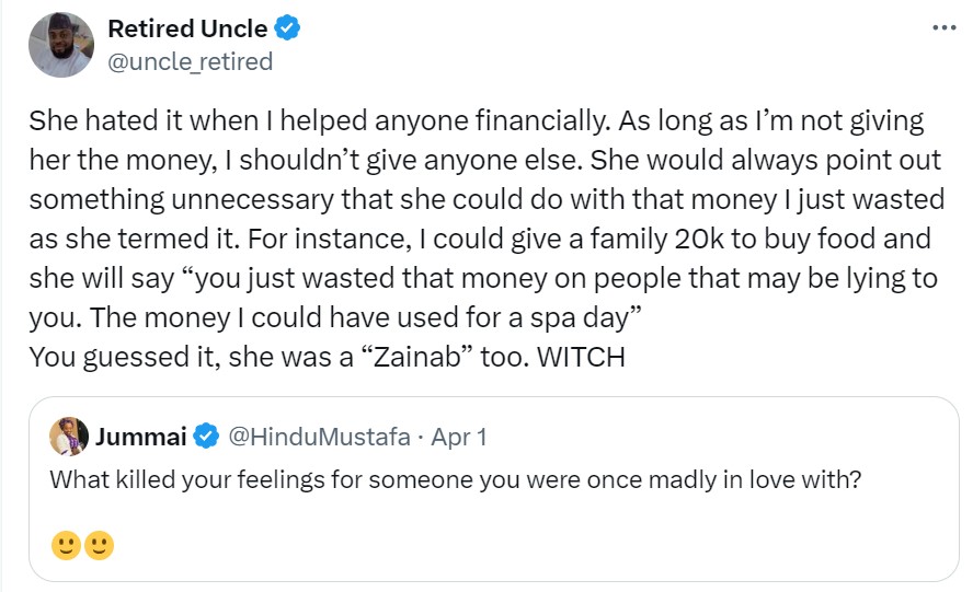 "She hated it when I helped anyone financially" - Nigerian man shares why he k!lled his feelings for a lady he was in love with