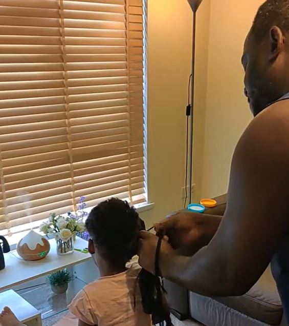 Nigerian Father In The UK Amazes Netizens With His Hair Braiding Skills (VIDEO)