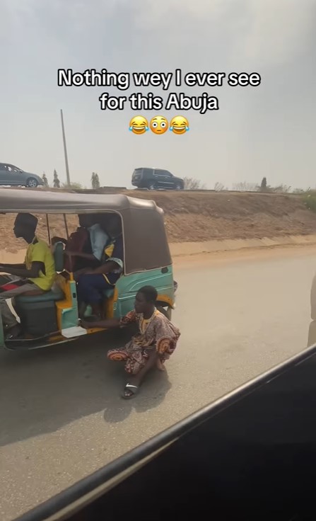 "Keke sef don get escort" - Netizens react as disabl£d men were seen riding with a tricycle in Abuja (VIDEO)