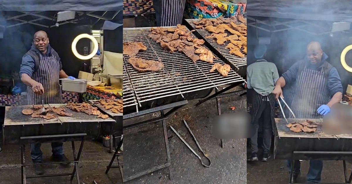 Netizens React As Lady Spots A Nigerian Man Selling Suya In London (WATCH)