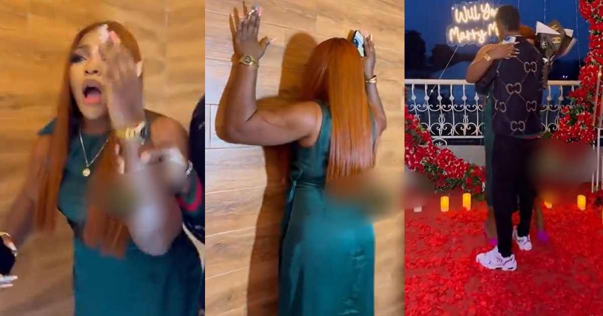 Nigerian Lady's Emotional Reaction To Boyfriend's Lavish Surprise Proposal Goes Viral (WATCH)