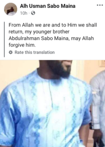 Abdulrahman Sabo Maina Husband Of The Daughter Of The Former Deputy Governor Of Borno State Passes Just Five Months After Their Wedding.