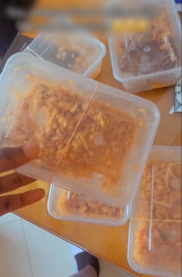 Nigerian lady left speechless as she shows off the portion of food an online food vendor sold to her for '18k' (VIDEO)