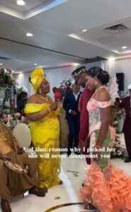 "I know how many women I rejected before I picked her" – Groom's mother says as she prays for a couple on their wedding day (WATCH)