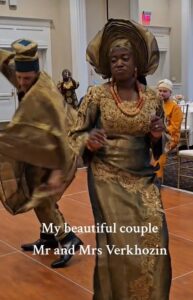 "They match each other's energy" - Hilarious moment a Russian groom and his Nigerian bride shows off their electrifying dance performance on their wedding (Watch)