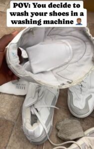 UK-based Nigerian man lamǝnts over the outcome of his designer sneakers after washing them with a machine (VIDEO)