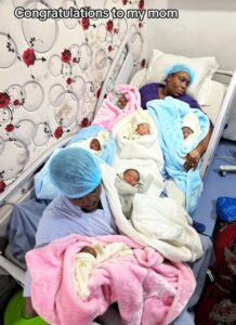 "6 babies at once!!!" – Nigerian lady celebrates as her mother gives birth to sextuplets (VIDEO)