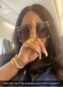 "Wetin happen?" – Nollywood actress, Eniola Badmus queries Nigerians after being the only passenger in business-class on a flight (WATCH)