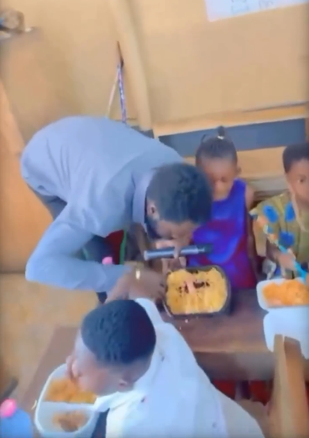 Moment a teacher was caught in 3D tasting his pupils' meals (WATCH)