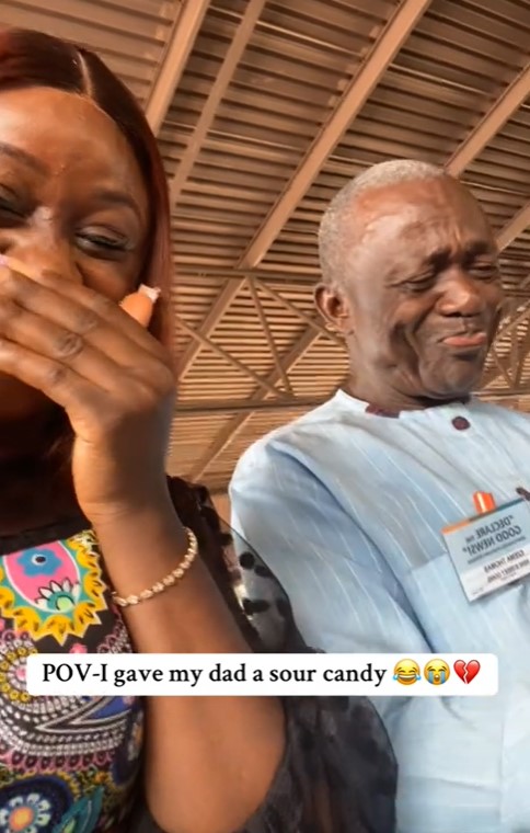 "But they will chew bitter kola like it’s sweet" – Hilarious moment lady pr@nks her dad with sour candy in church (WATCH)