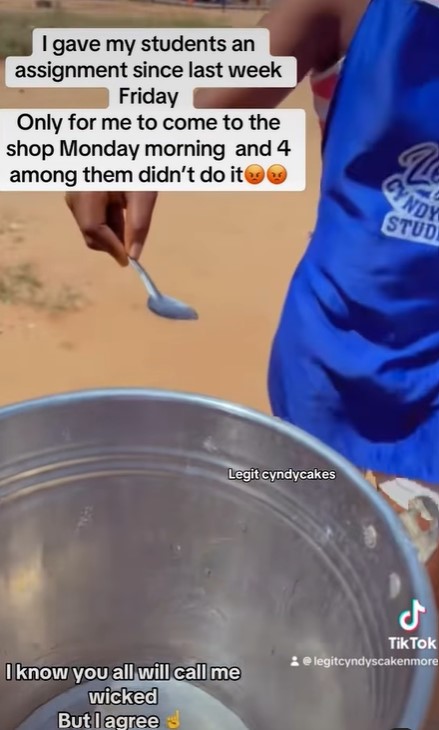 "Call me a w!cked boss" – Tongue wags as caterer d!sciplines apprentices with spoon-water fetching task for not completing the assignment (WATCH)