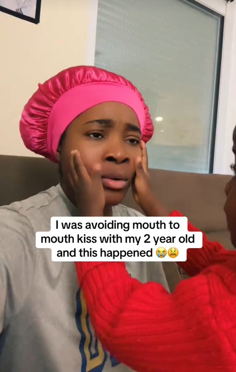 "Correct her immediately" – 2-year-old playfully h!ts mum's face for refusing a mouth-to-mouth k!ss (WATCH)